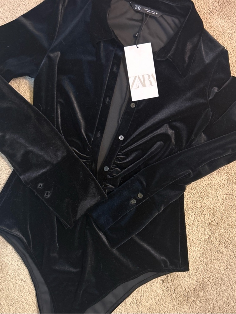 Zara Black Velvet Button-Up Shirt